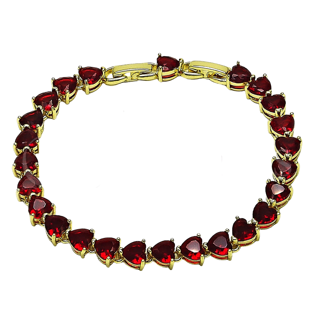 Oro Laminado Tennis Bracelet, Gold Filled Style Heart Design, with Garnet Cubic Zirconia, Polished, Golden Finish