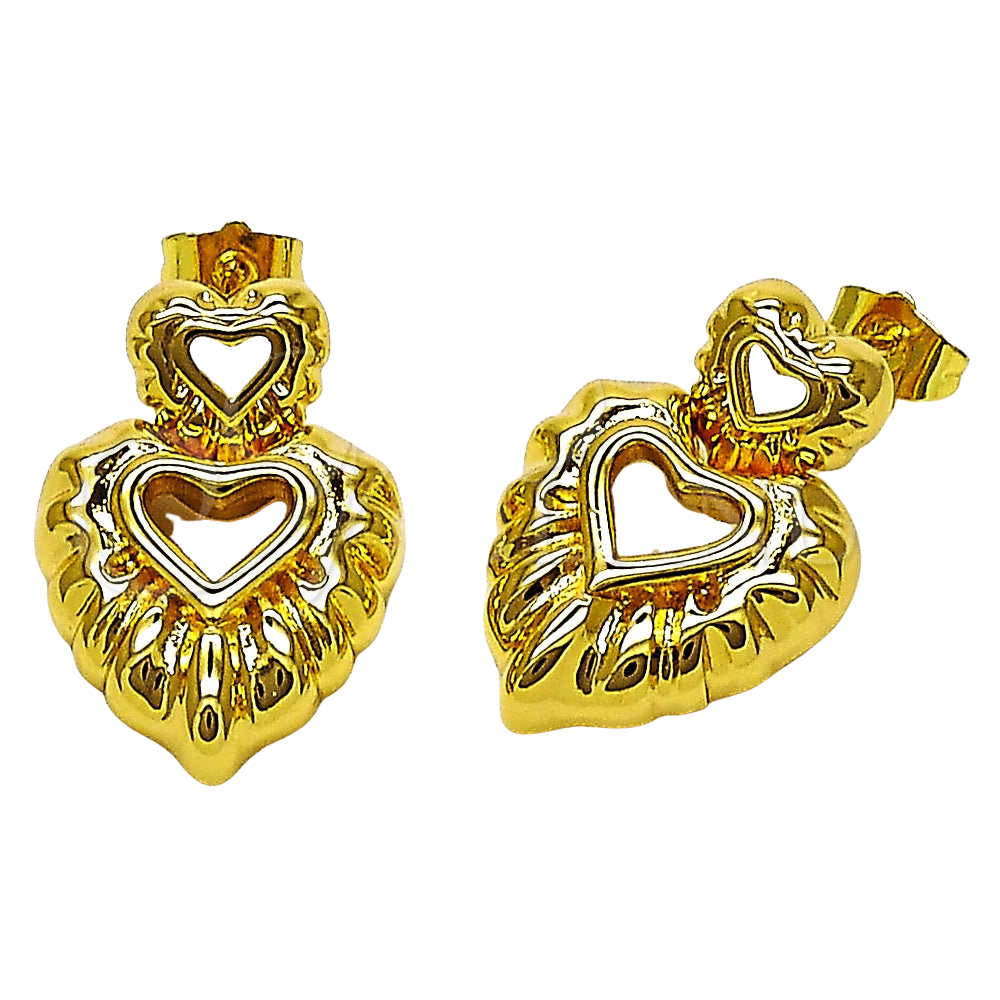 Oro Laminado Dangle Earring, Gold Filled Style Heart Design, Polished, Golden Finish