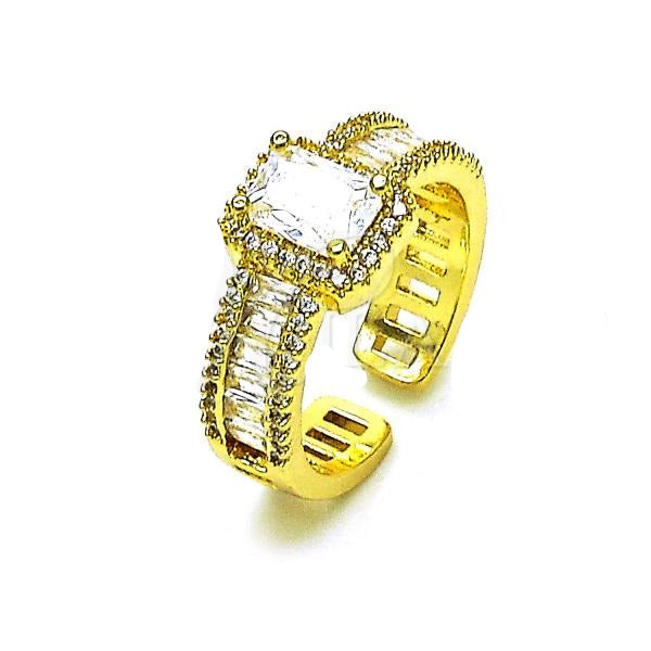 Oro Laminado Multi Stone Ring, Gold Filled Style Baguette Design, with White Cubic Zirconia and White Micro Pave, Polished, Golden Finish