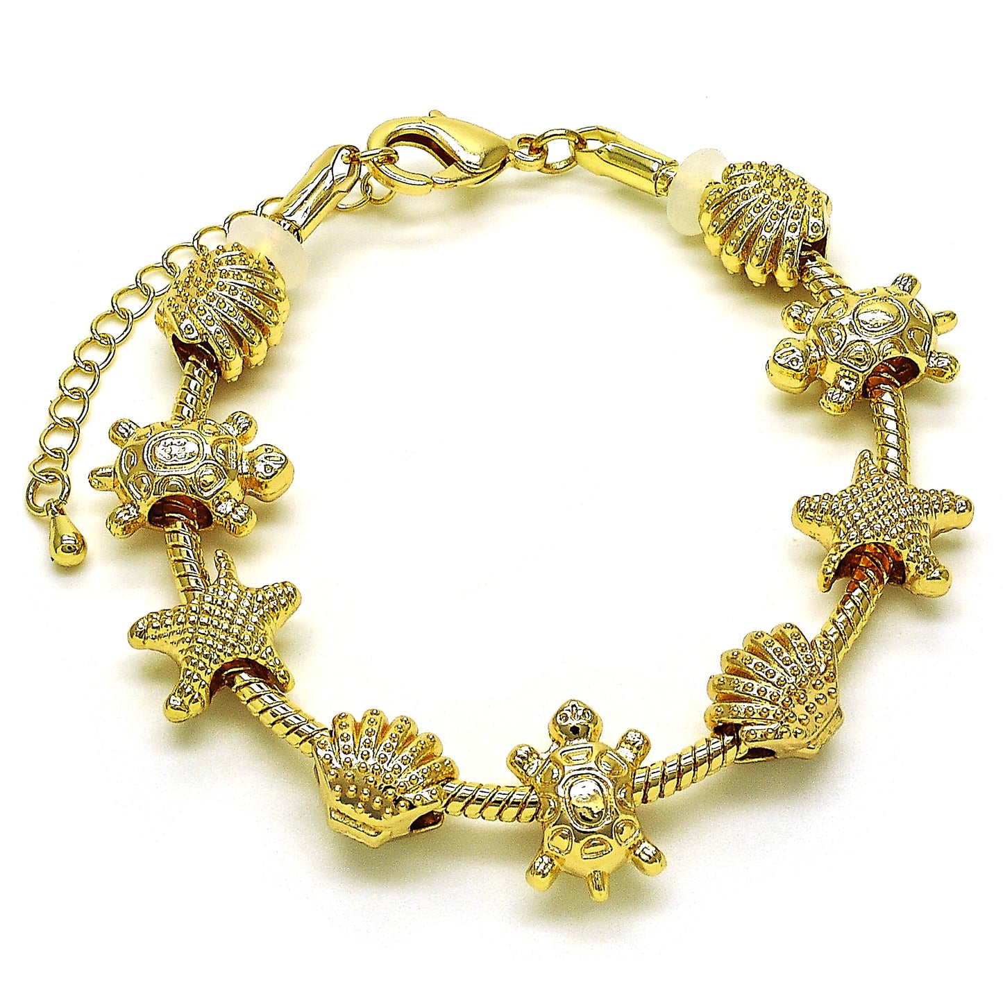 Oro Laminado Fancy Bracelet, Gold Filled Style Turtle and Shell Design, Polished, Golden Finish
