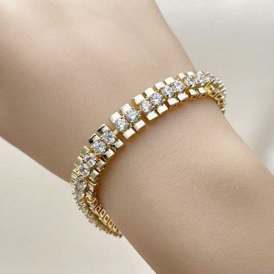 Oro Laminado Tennis Bracelet, Gold Filled Style with White Cubic Zirconia, Polished, Golden