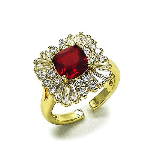 Gold Plated Gold Filled Oro Laminado Oro Laminado Multi Stone Ring, Gold Filled Style Cluster and Baguette Design, with Garnet and White Cubic Zirconia, Polished, Golden