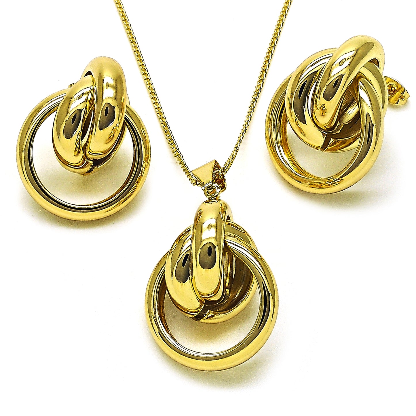 Oro Laminado Earring and Pendant Adult Set, Gold Filled Style Love Knot and Hollow Design, Polished, Golden Finish