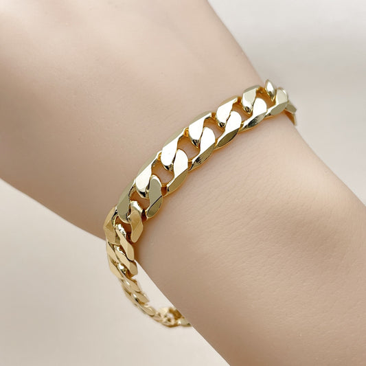 Oro Laminado Basic Bracelet, Gold Filled Style Curb Design, Polished, Golden