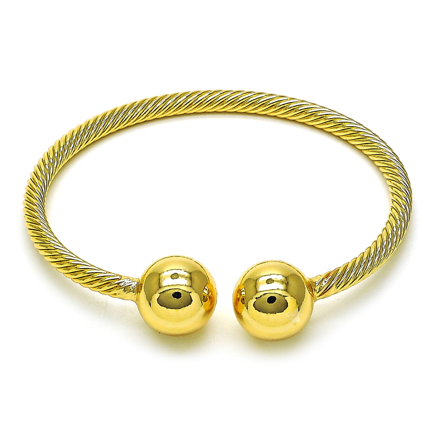 Gold Plated Gold Filled Oro Laminado Oro Laminado Individual Bangle, Gold Filled Style Ball and Twist Design, Polished, Golden