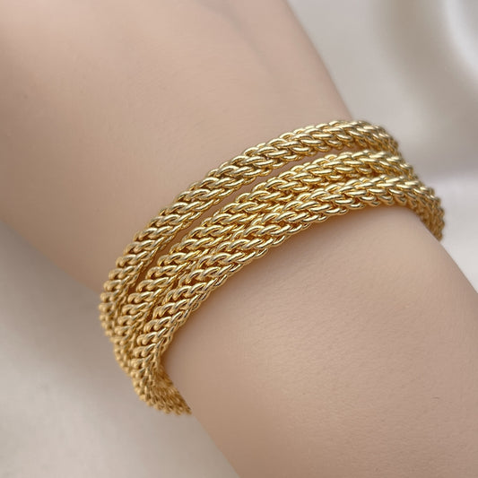Oro Laminado Trio Bangle, Gold Filled Style and Rope Polished, Golden