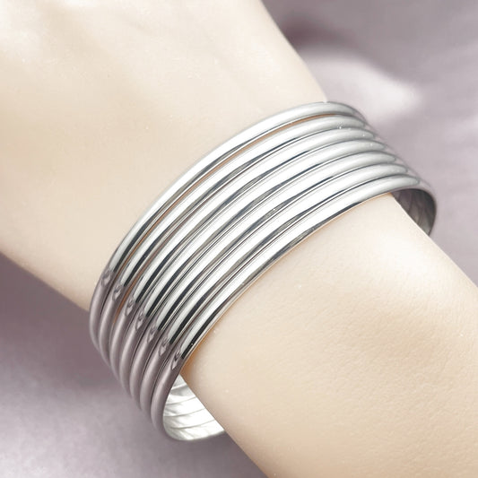 Rhodium Plated Semanario Bangle, Polished, Rhodium