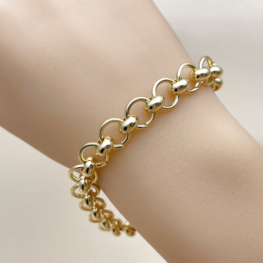 Oro Laminado Fancy Bracelet, Gold Filled Style Heart Design, Polished, Golden
