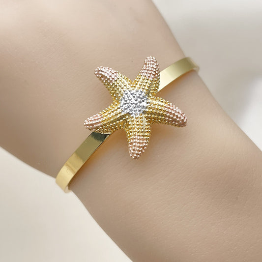 Oro Laminado Individual Bangle, Gold Filled Style Star Design, Matte Finish