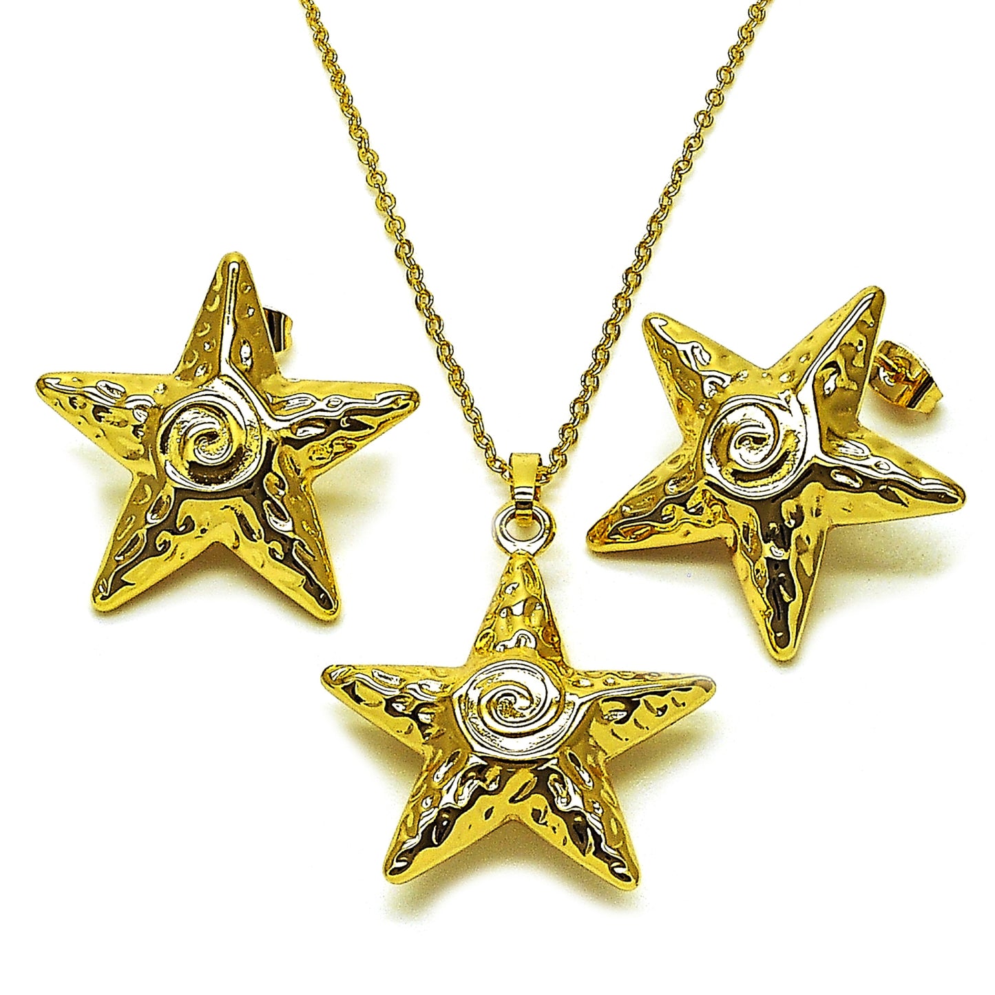 Oro Laminado Earring and Pendant Adult Set, Gold Filled Style Star Design, Polished, Golden Finish