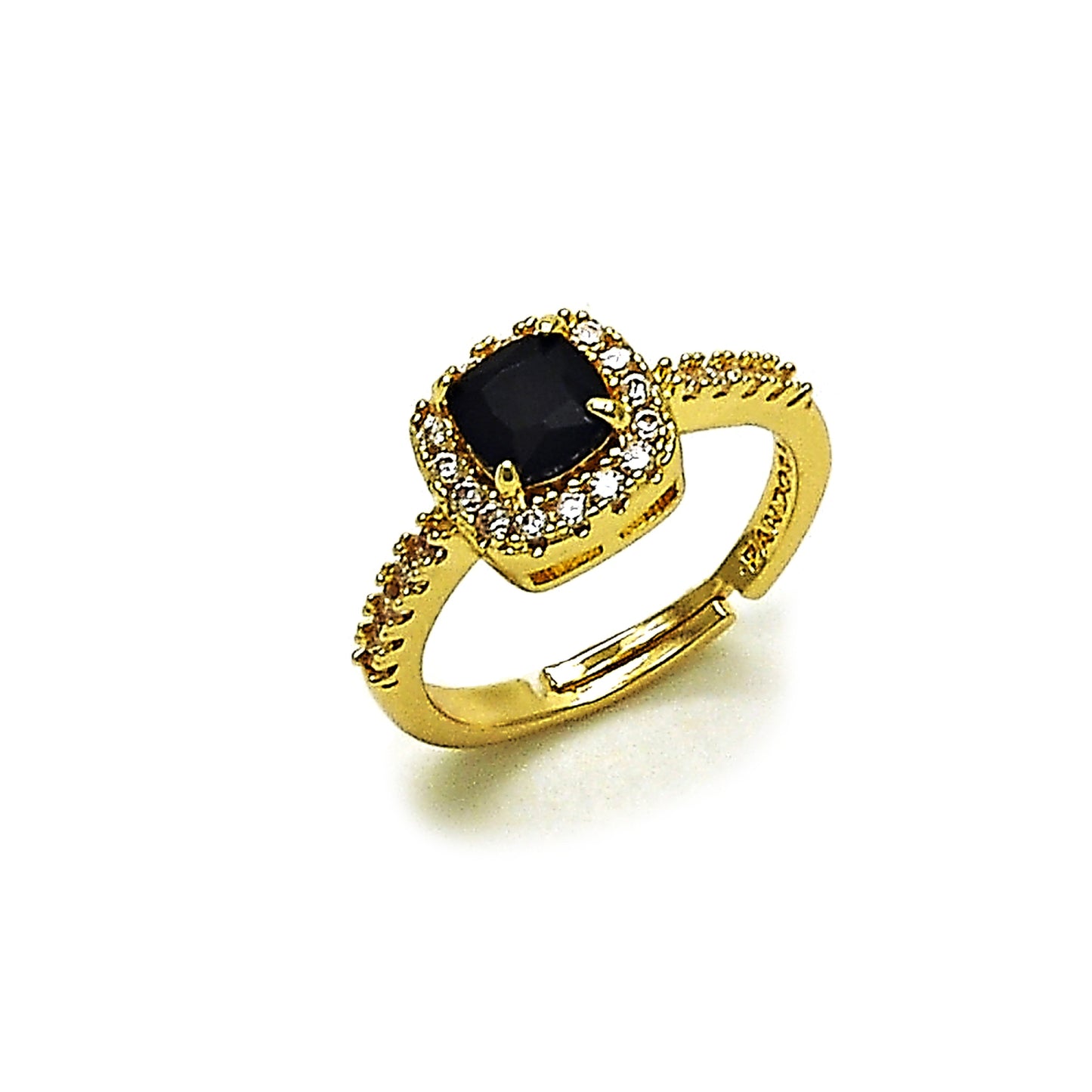 Oro Laminado Wedding Ring, Gold Filled Style Cluster Design, with Black and White Cubic Zirconia, Polished, Golden Finish