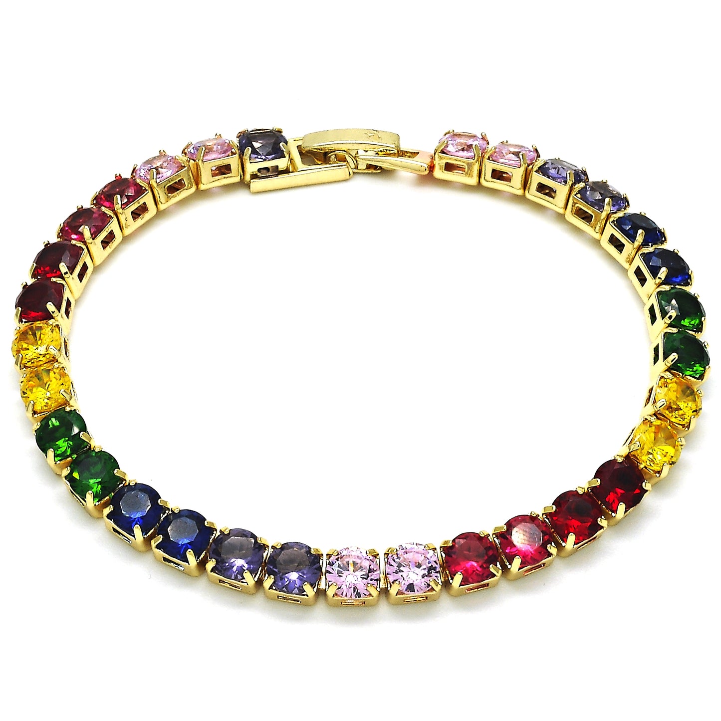 Oro Laminado Tennis Bracelet, Gold Filled Style with Multicolor Cubic Zirconia, Polished, Golden Finish