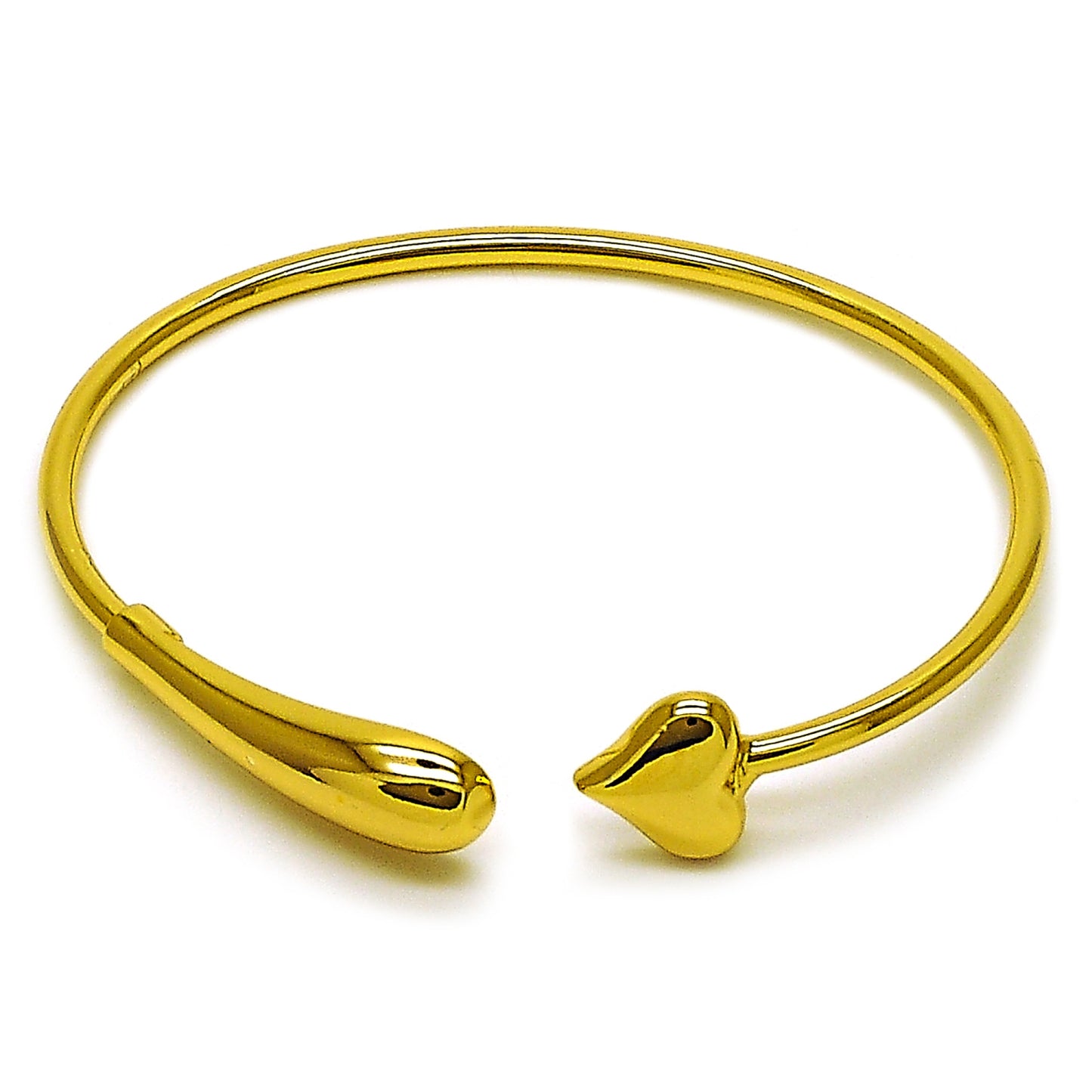 Gold Plated Gold Filled Oro Laminado Oro Laminado Individual Bangle, Gold Filled Style Heart and Teardrop Design, Polished, Golden