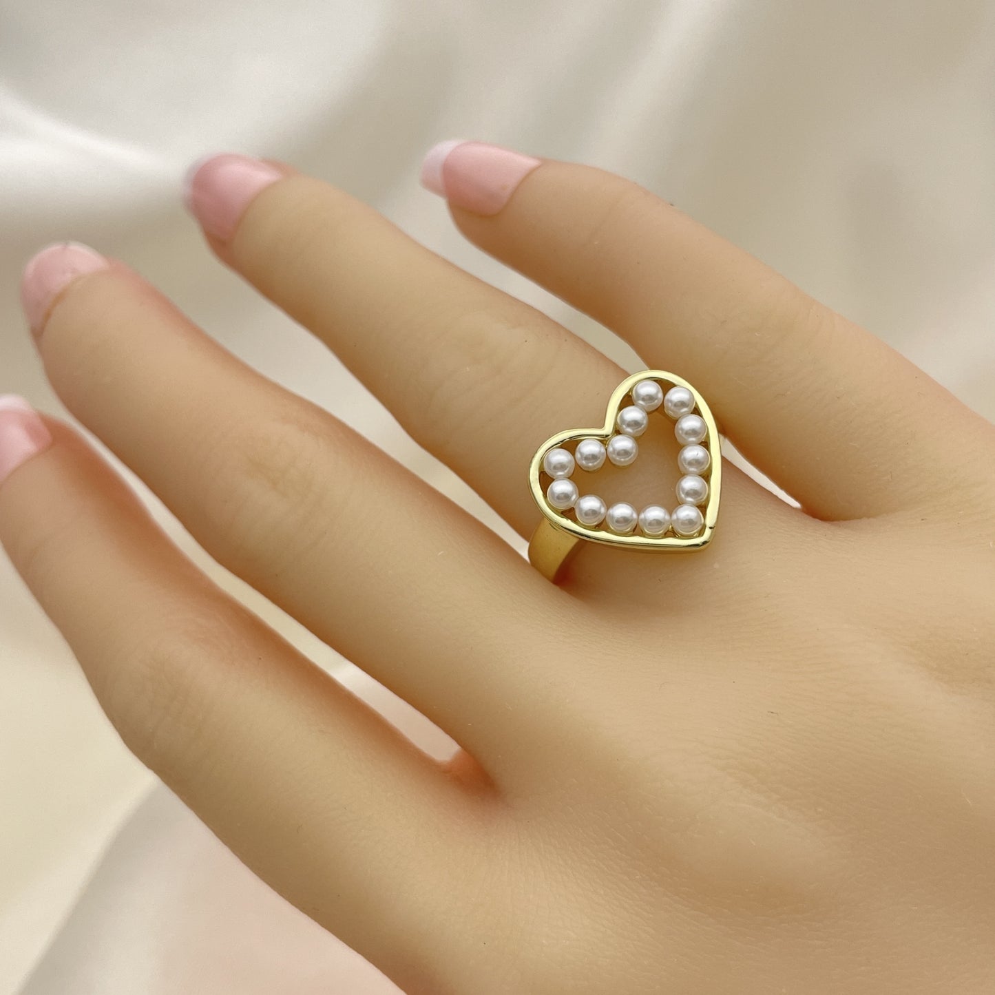 Oro Laminado Multi Stone Ring, Gold Filled Style Heart Design, with Ivory Pearl, Polished, Golden Finish