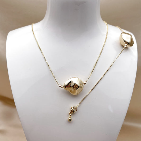 Oro Laminado Necklace and Bracelet, Gold Filled Style Box Design, Polished, Golden Finish