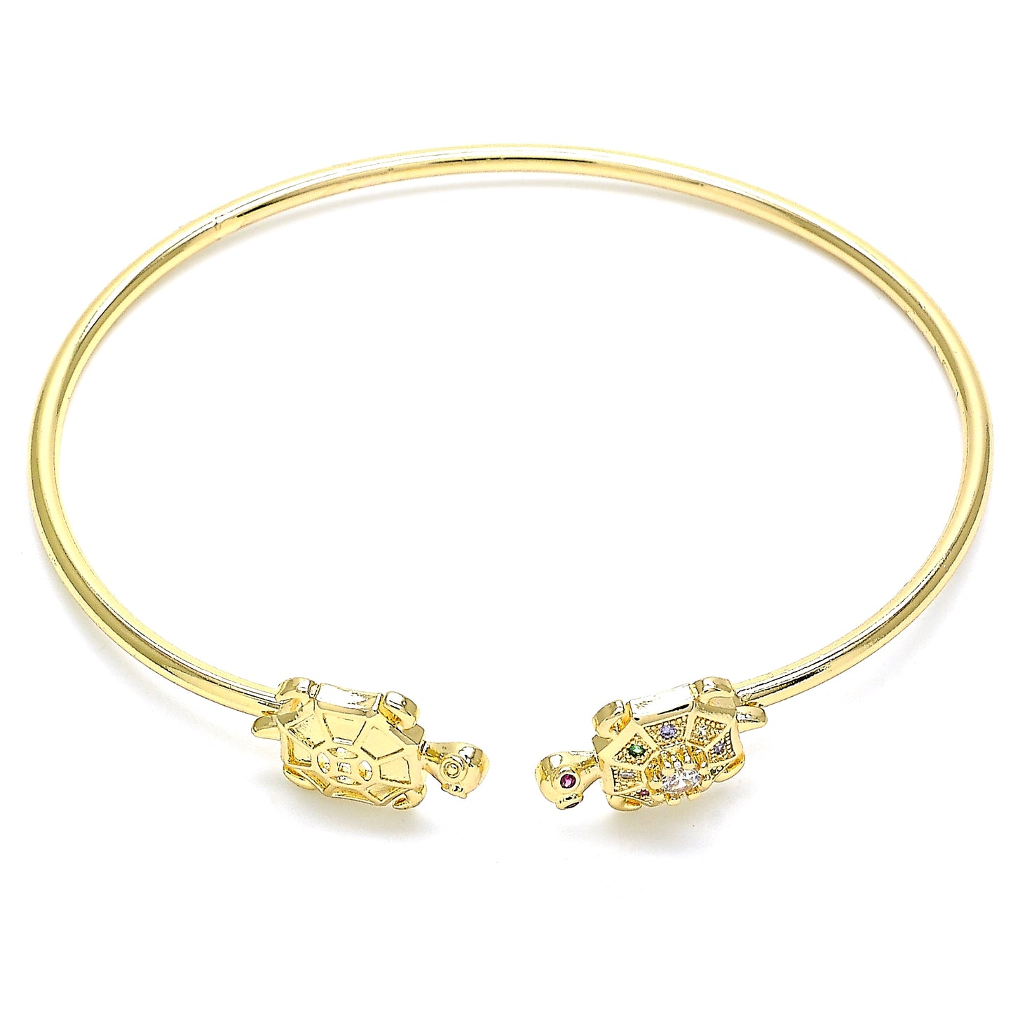 Oro Laminado Individual Bangle, Gold Filled Style Turtle Design, with Multicolor Micro Pave, Polished, Golden Finish