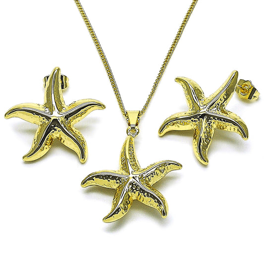 Gold Plated Gold Filled Oro Laminado Oro Laminado Earring and Pendant Adult Set, Gold Filled Style Star and Hollow Design, Polished, Golden