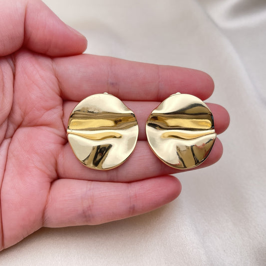Oro Laminado Stud Earring, Gold Filled Style Chunky Design, Polished, Golden Finish