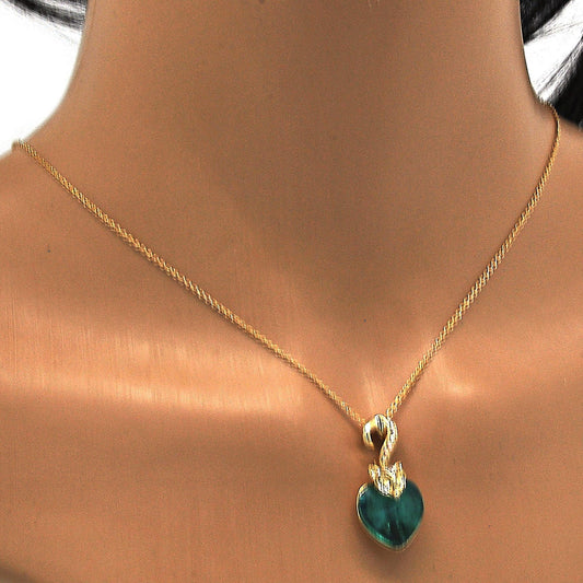 Oro Laminado Pendant Necklace, Gold Filled Style Heart Design, with Blue Zircon and Aurore Boreale Swarovski Crystals, Polished, Golden