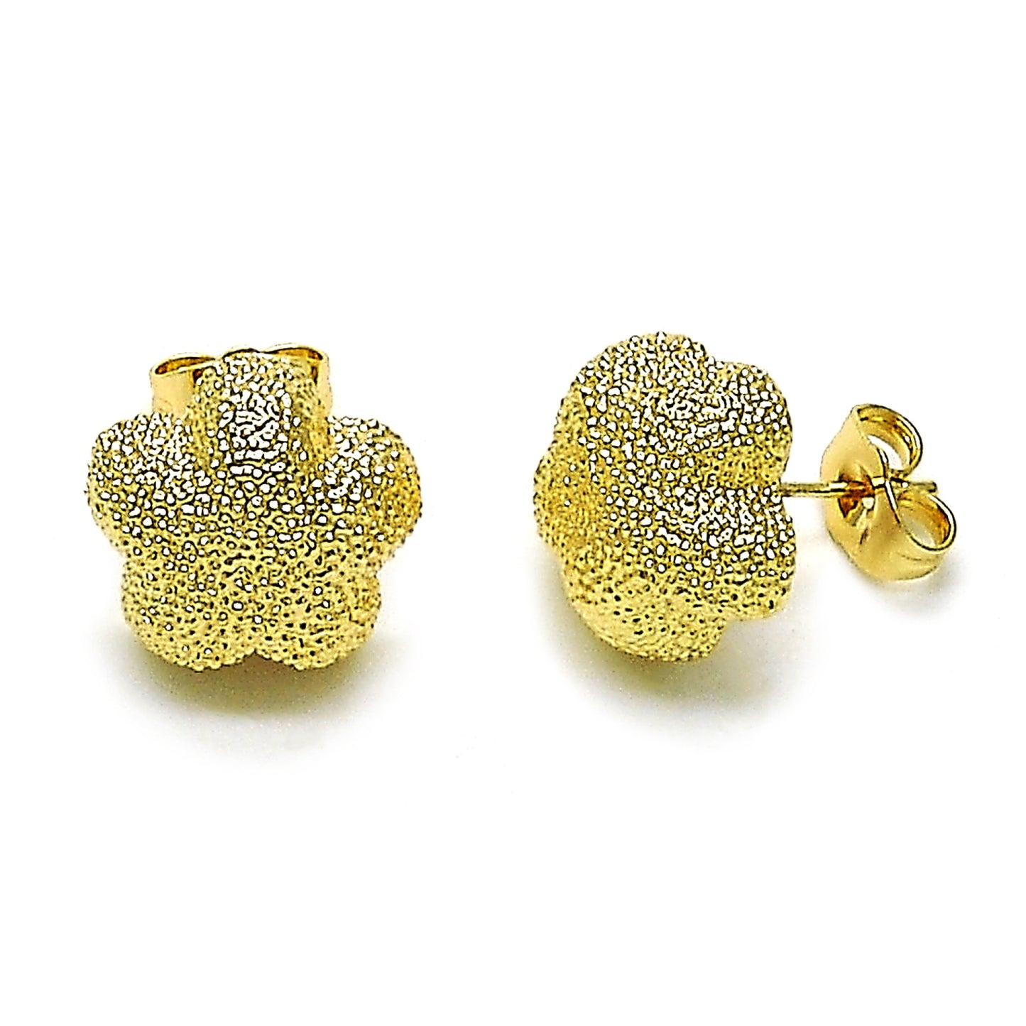 Oro Laminado Stud Earring, Gold Filled Style Flower Design, Matte Finish