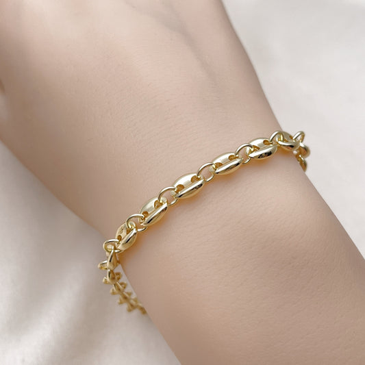 Oro Laminado Fancy Bracelet, Gold Filled Style Puff Mariner Design, Polished, Golden