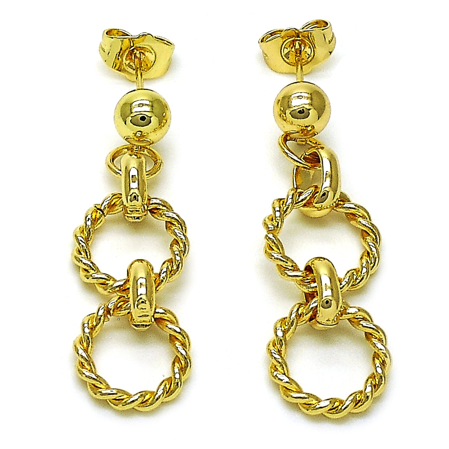 Oro Laminado Long Earring, Gold Filled Style Rolo and Twist Design, Polished, Golden Finish