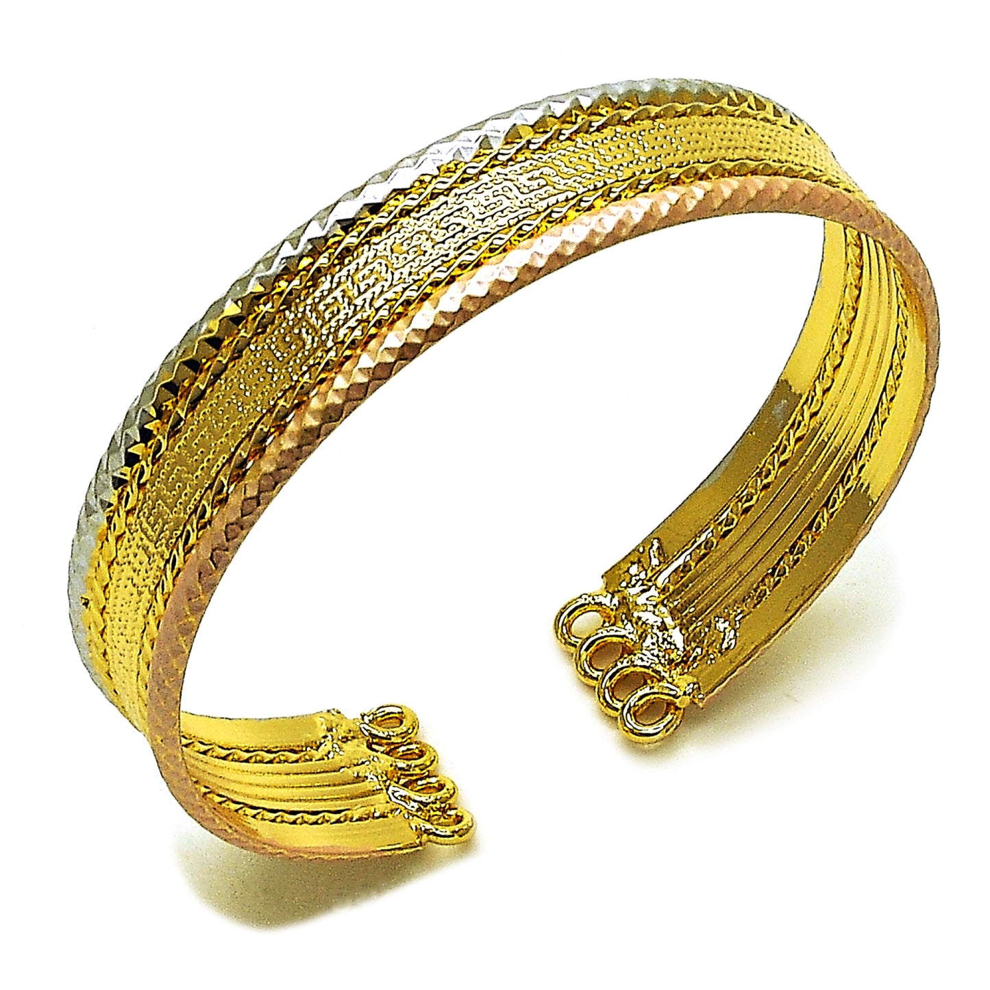 Oro Laminado Individual Bangle, Gold Filled Style Greek Key Design, Diamond Cutting Finish