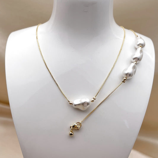 Oro Laminado Necklace and Bracelet, Gold Filled Style Box Design, with Ivory Pearl, Polished, Golden Finish