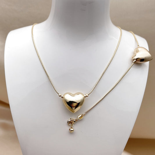 Oro Laminado Necklace and Bracelet, Gold Filled Style Heart and Rat Tail Design, Polished, Golden Finish