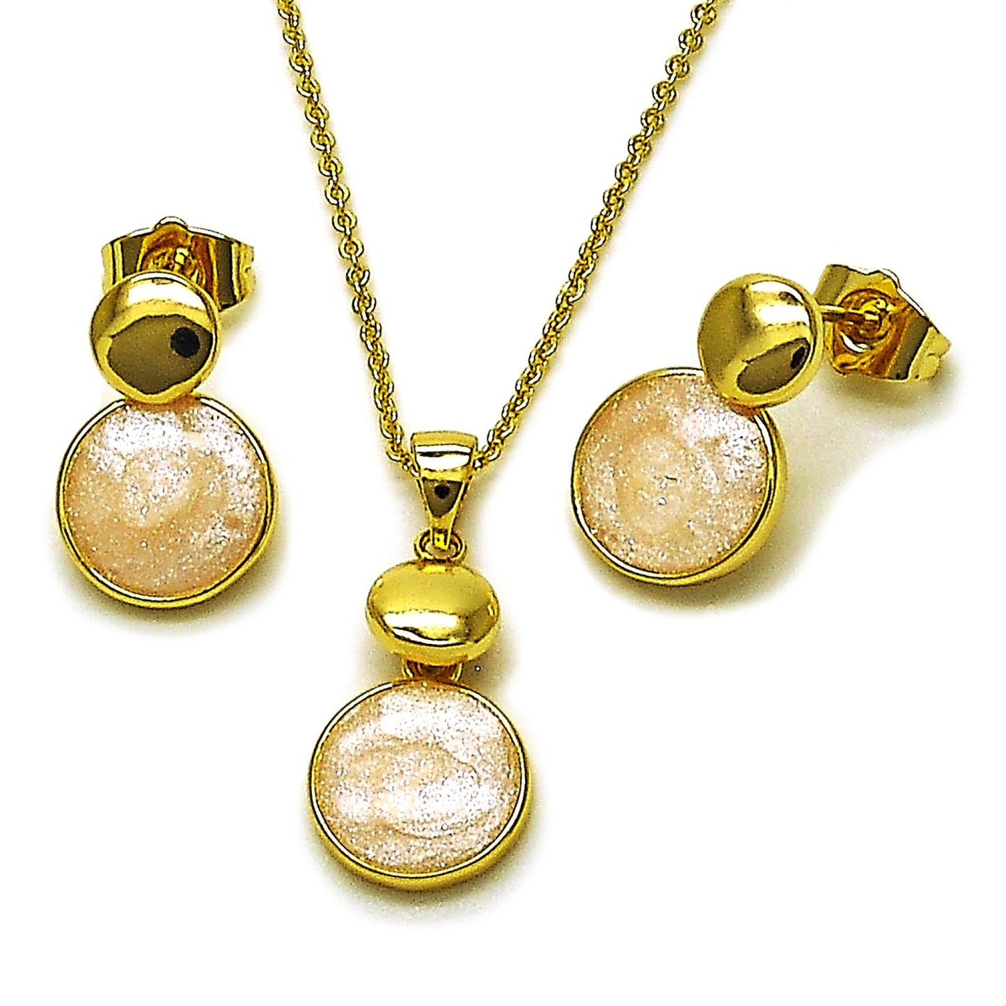 Gold Plated Gold Filled Oro Laminado Oro Laminado Earring and Pendant Adult Set, Gold Filled Style White Enamel