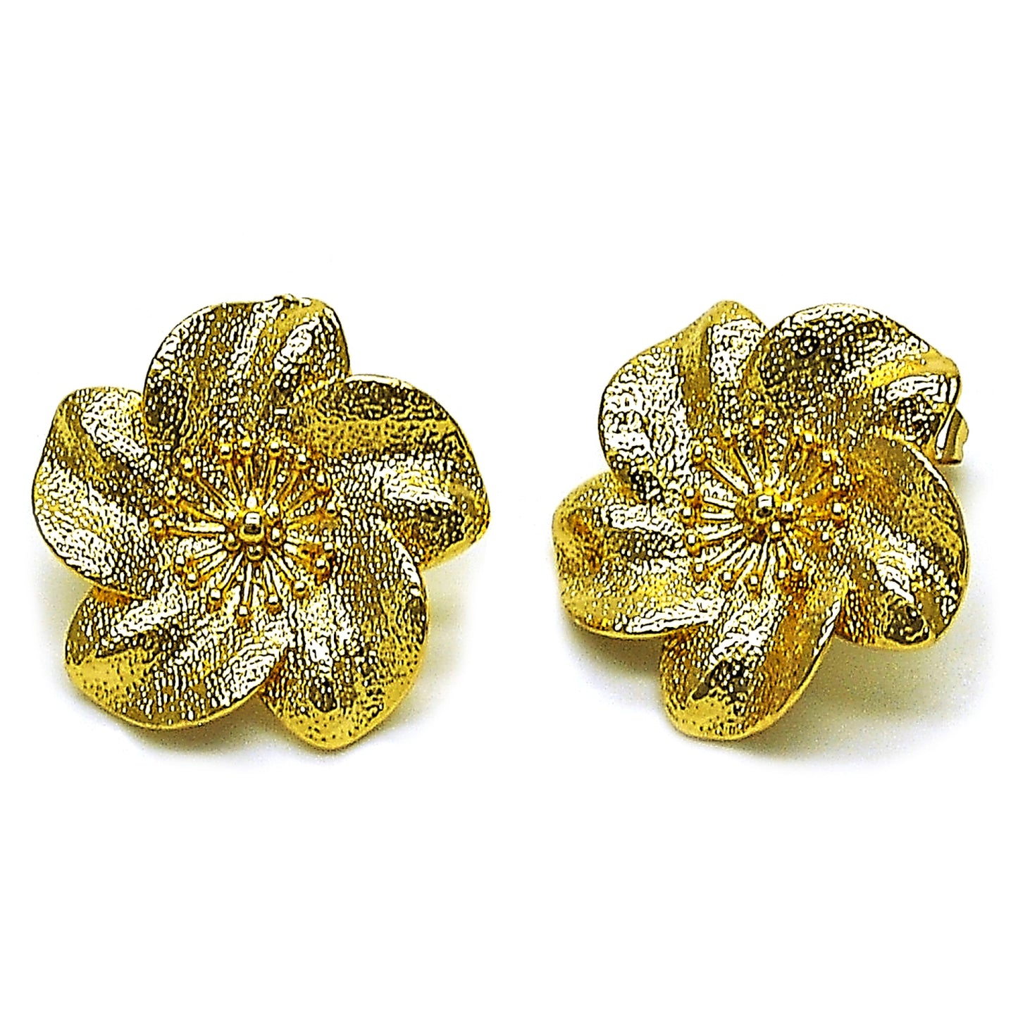 Oro Laminado Stud Earring, Gold Filled Style Flower Design, Matte Finish