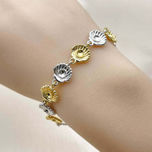 Oro Laminado Tennis Bracelet, Gold Filled Style Shell Design, Polished, Two Tone