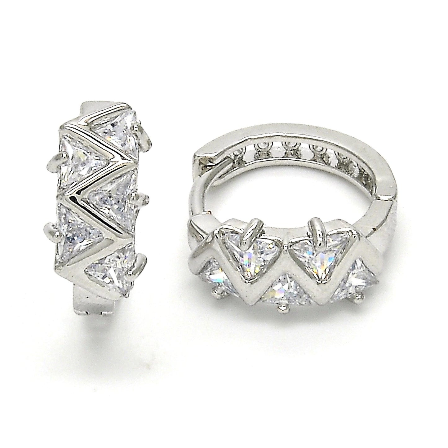 Rhodium Plated Huggie Hoop, with White Cubic Zirconia, Polished, Rhodium Finish