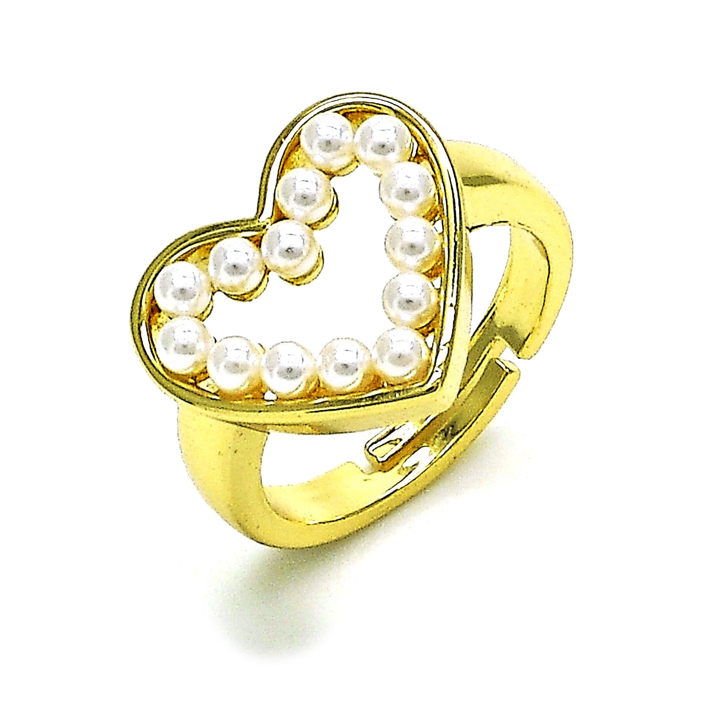 Oro Laminado Multi Stone Ring, Gold Filled Style Heart Design, with Ivory Pearl, Polished, Golden Finish