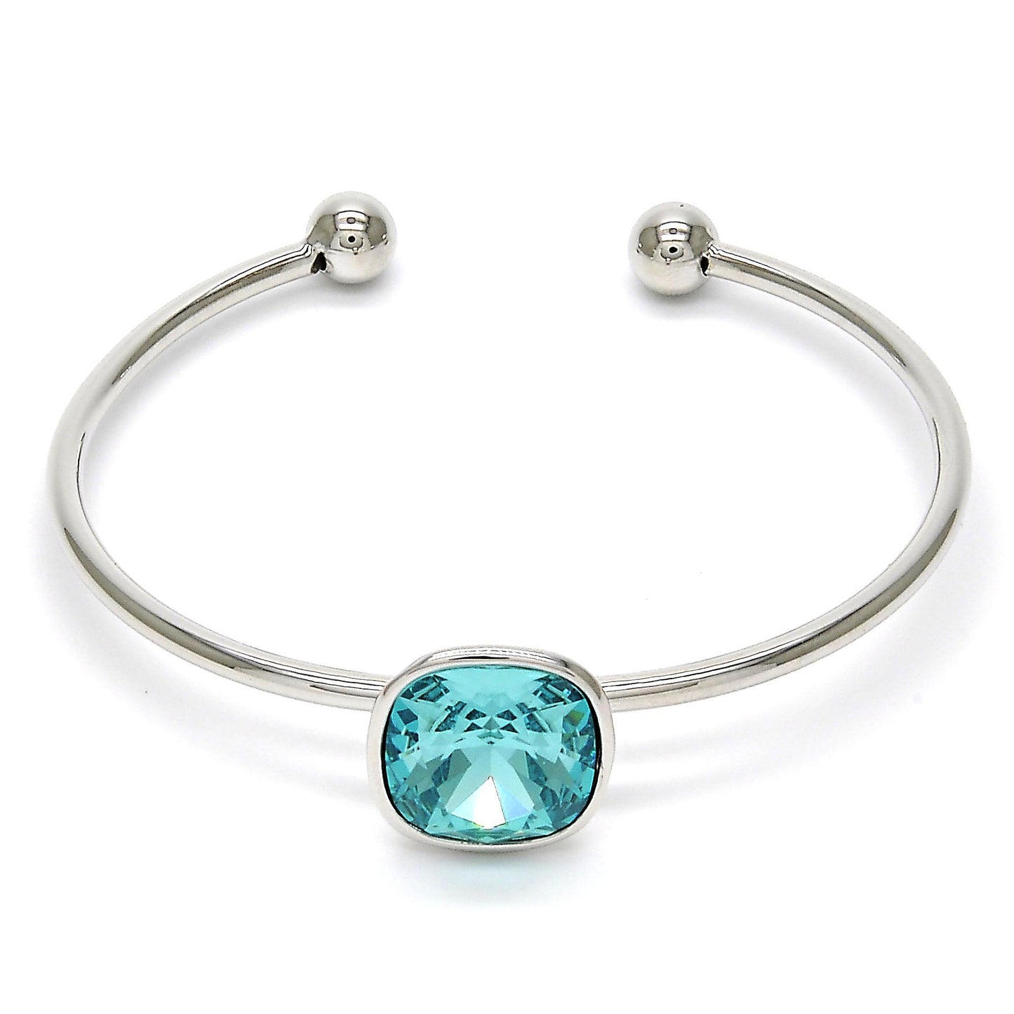 Rhodium Plated Individual Bangle, with Light Turquoise Swarovski Crystals, Polished, Rhodium Finish