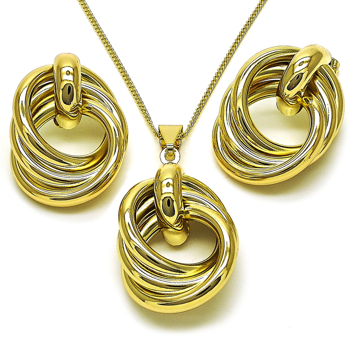 Oro Laminado Earring and Pendant Adult Set, Gold Filled Style Love Knot and Hollow Design, Polished, Golden Finish