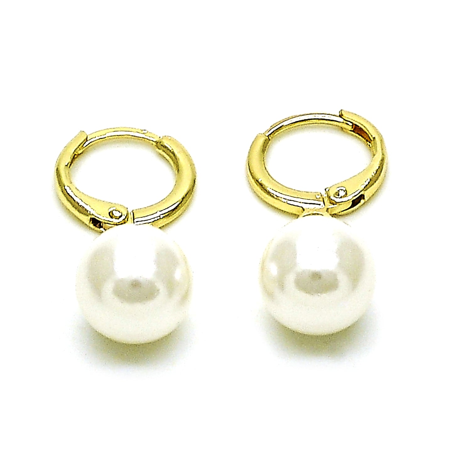 Oro Laminado Dangle Earring, Gold Filled Style Ball Design, with Ivory Mother of Pearl, Polished, Golden Finish