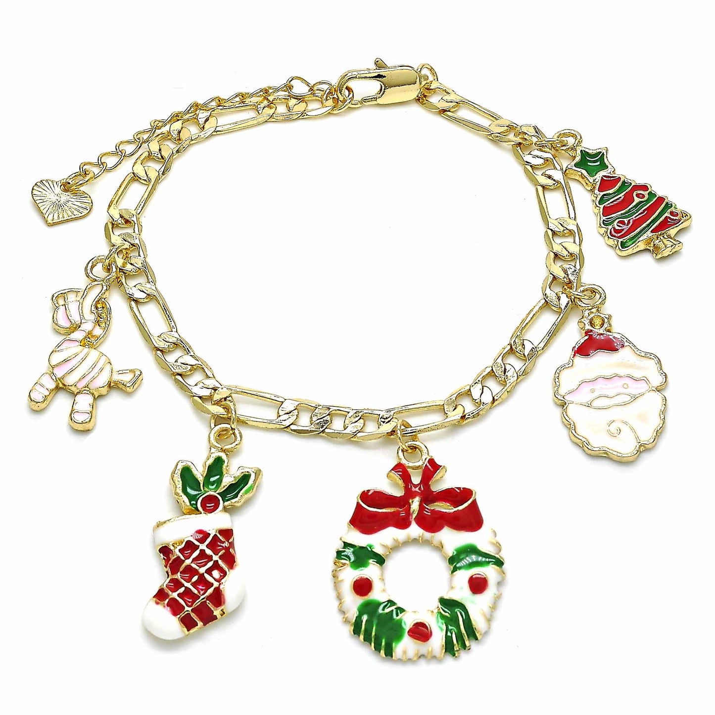 Oro Laminado Charm Bracelet, Gold Filled Style Tree and Star Design, Multicolor Enamel Finish