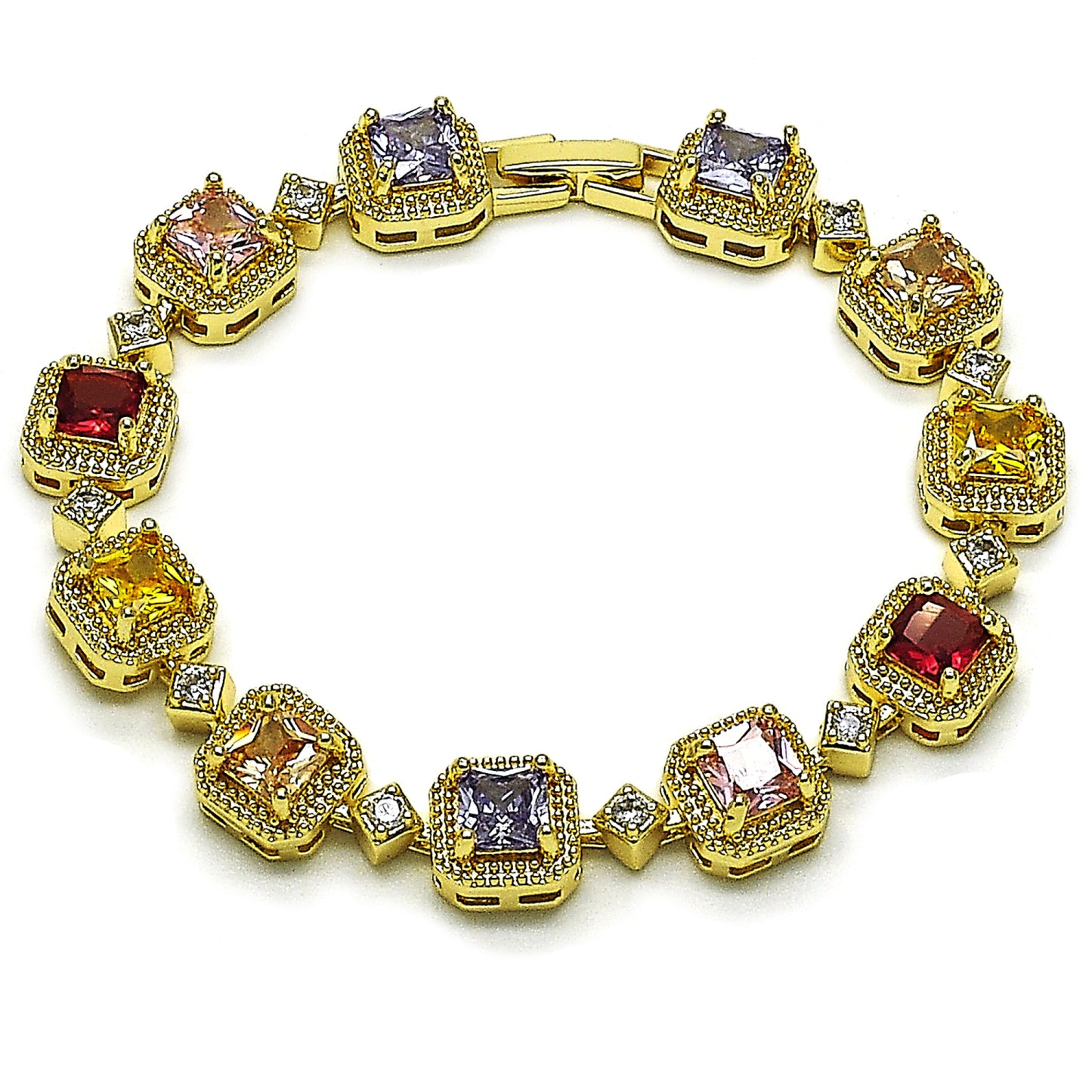 Gold Plated Gold Filled Oro Laminado Oro Laminado Tennis Bracelet, Gold Filled Style Cluster Design, with Black and White Cubic Zirconia, Matte