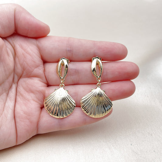 Oro Laminado Dangle Earring, Gold Filled Style Shell Design, Polished, Golden