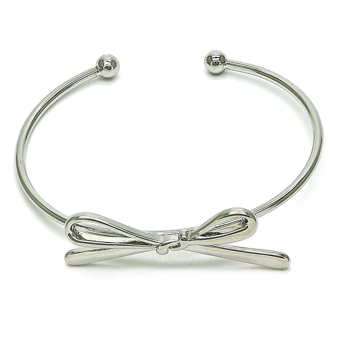 Rhodium Plated Individual Bangle, Bow Design, Polished, Rhodium
