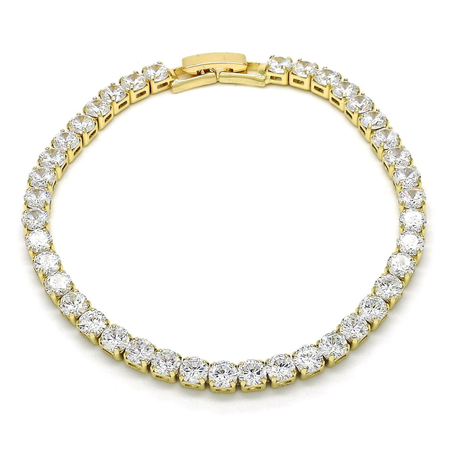 Oro Laminado Tennis Bracelet, Gold Filled Style with White Cubic Zirconia, Polished, Golden Finish