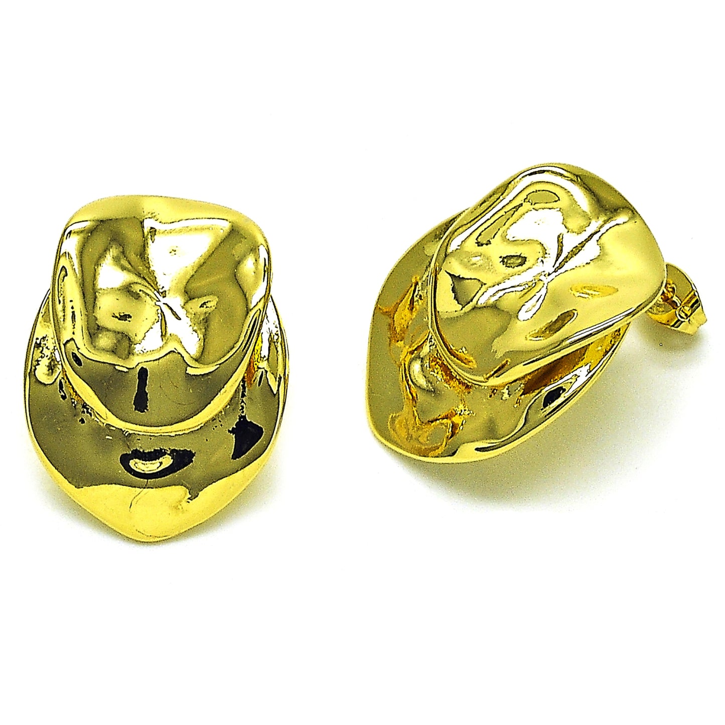 Oro Laminado Stud Earring, Gold Filled Style Chunky Design, Polished, Golden Finish