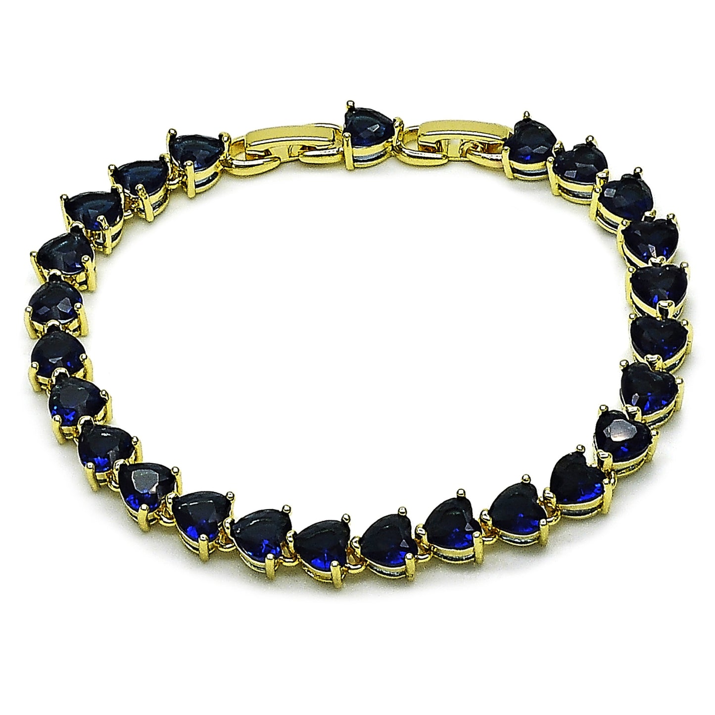 Gold Plated Gold Filled Oro Laminado Oro Laminado Tennis Bracelet, Gold Filled Style Heart Design, with Sapphire Blue Cubic Zirconia, Polished, Golden