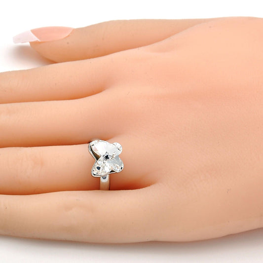 Rhodium Plated Multi Stone Ring, Butterfly Design, with Crystal Swarovski Crystals, Polished, Rhodium Finish