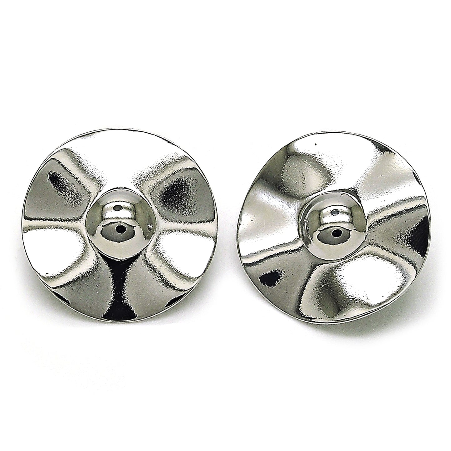 Rhodium Plated Stud Earring, Chunky Design, Polished, Rhodium Finish