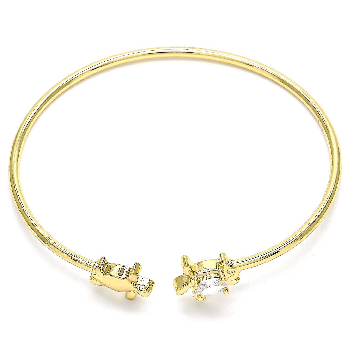 Oro Laminado Individual Bangle, Gold Filled Style Turtle Design, with White Micro Pave, Polished, Golden Finish