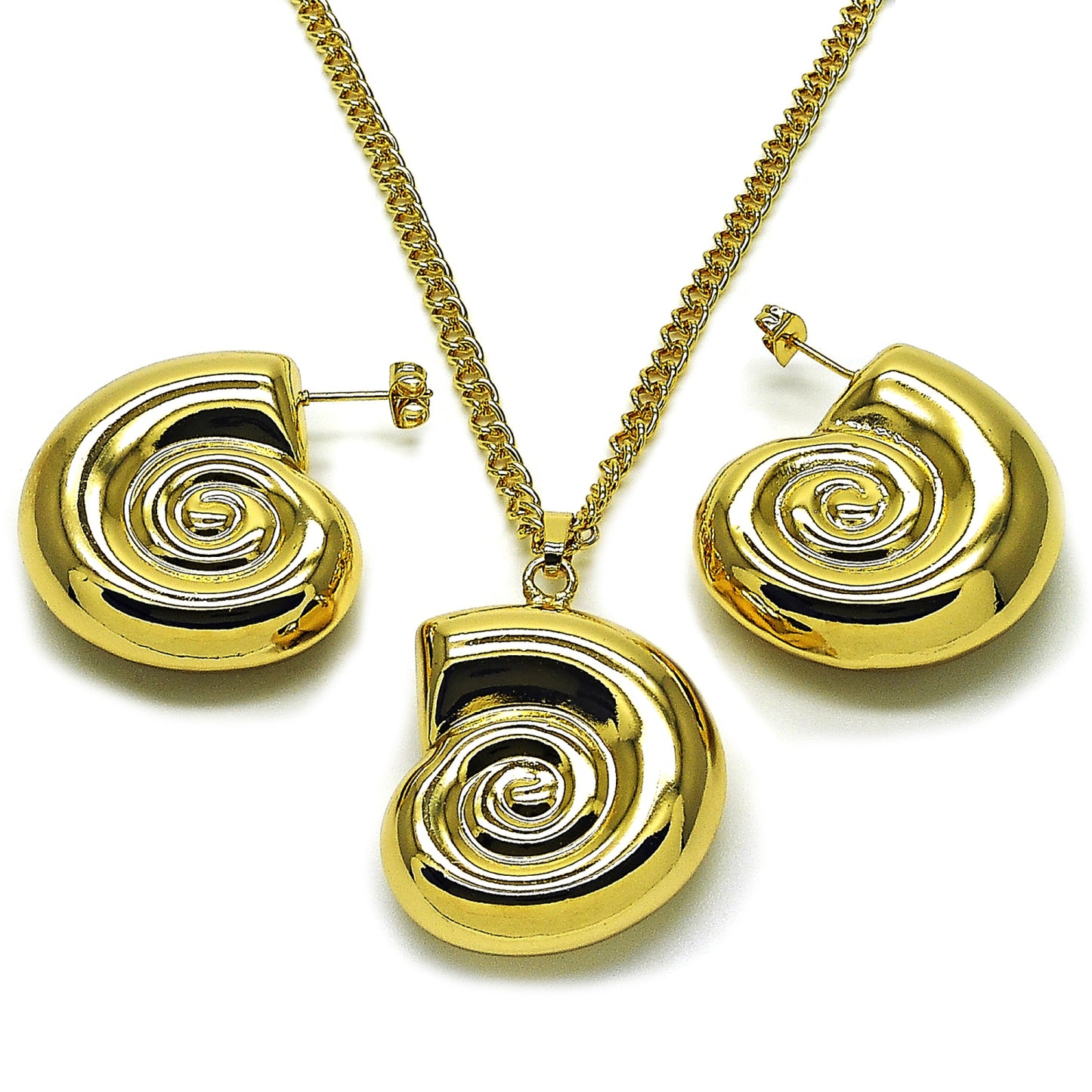 Oro Laminado Earring and Pendant Adult Set, Gold Filled Style Snail and Hollow Design, Polished, Golden Finish