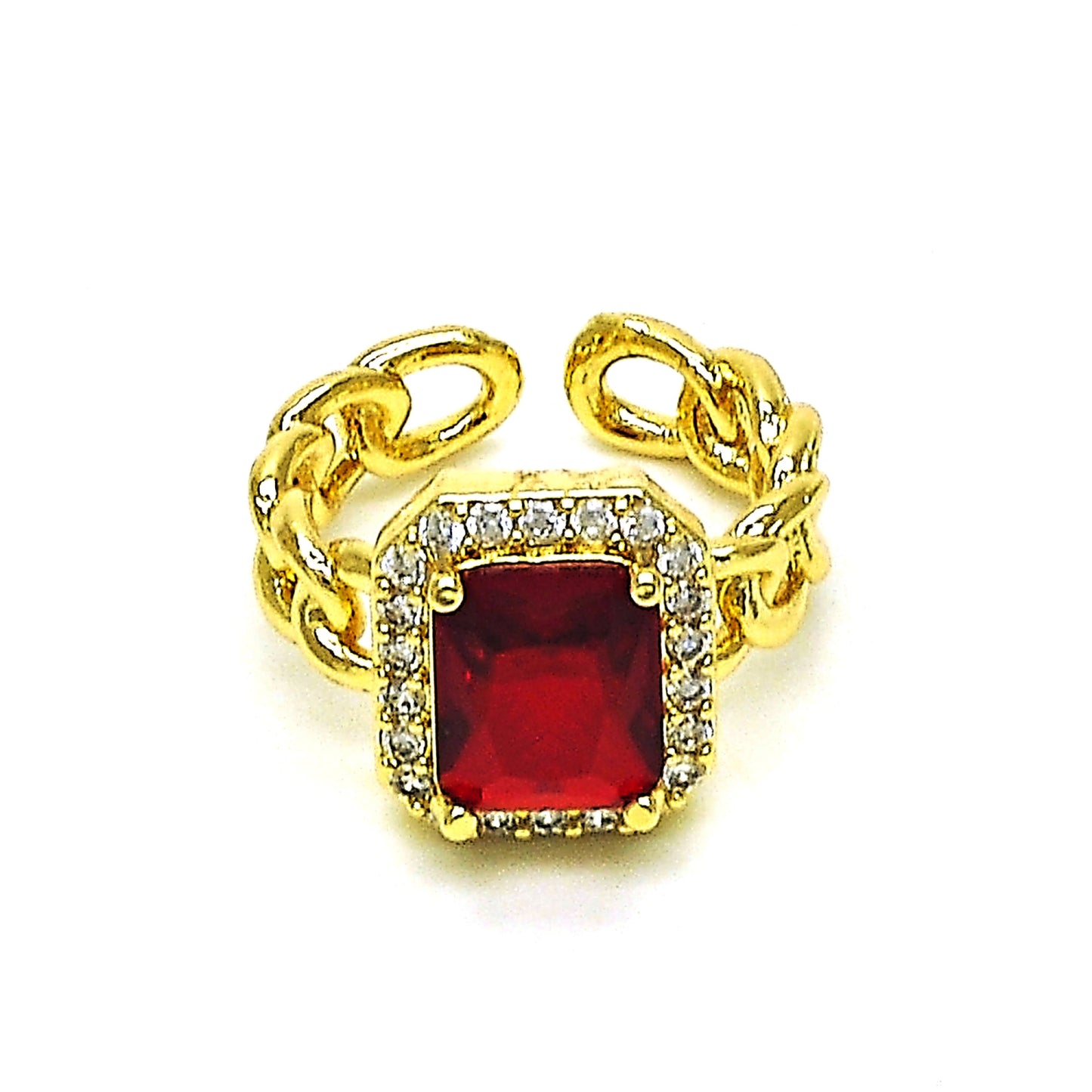 Oro Laminado Multi Stone Ring, Gold Filled Style Curb Design, with Garnet Cubic Zirconia and White Micro Pave, Polished, Golden Finish
