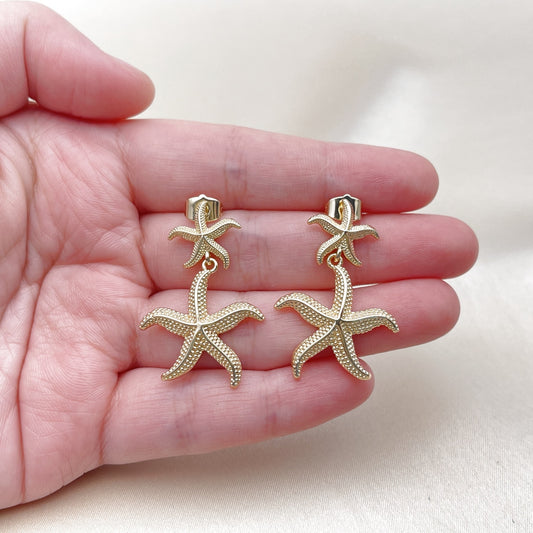 Oro Laminado Stud Earring, Gold Filled Style Star Design, Diamond Cutting Finish